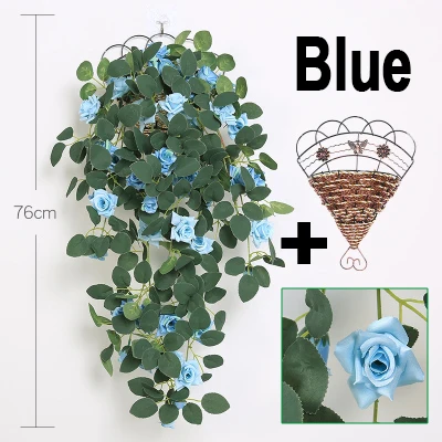 76 см Шелковая Роза украшение для свадьбы украшения Ivy Vine Искусственные цветы задний план декор с зелеными листьями Висячие Настенные гирлянды - Цвет: blue set
