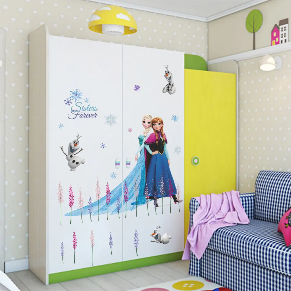 Disney Princess Wall Stickers Frozen For Kids Rooms Home Decor Elsa Anna PVC Wal 