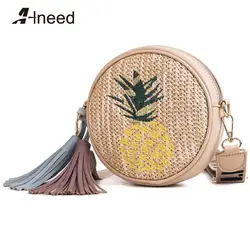 ALNEED вышивка круглый соломенные сумки для Для женщин 2019 сумки Для женщин летние плетеная Сумка из ротанга кисточкой ручной тканые пляжная