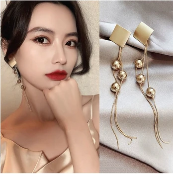 

Korean High Sense 2019 New Tide Long Tassel Bead Temperament Earrings Female Personality Temperament Section Creative Earrings