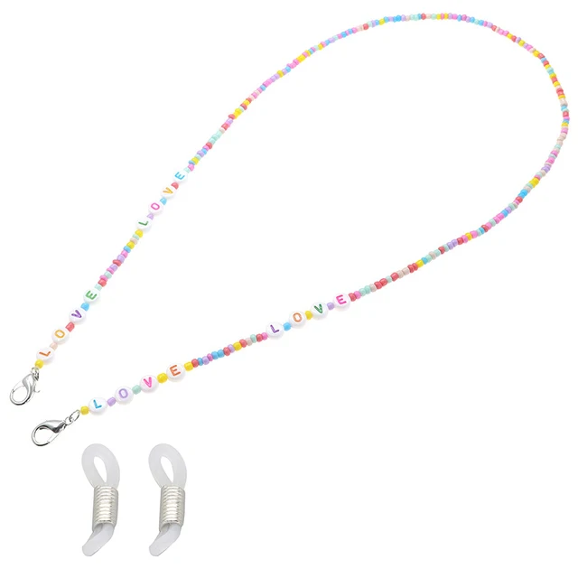 2021 Fashion Sunglasses Mask Holder Lanyard Letter Love Colorful Beaded Glasses Chain Neck Strap Jewelry for Students Children Love