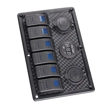 

Brand New Durable 6 Gang Rocker Switch Control Panel Blue Breakers Car Boat