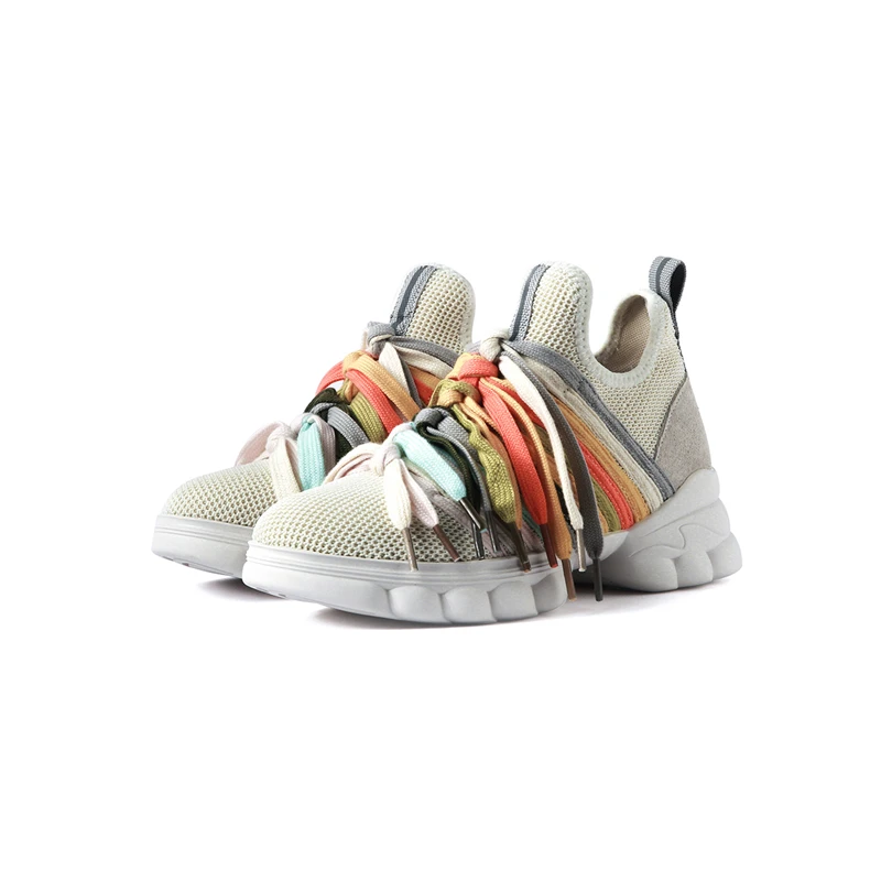 Buono Scarpe/радужные вязаные повседневные кроссовки со шнуровкой; женские кроссовки на толстой подошве для папы; разноцветная кожаная спортивная обувь;