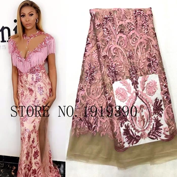 

Sequined Style African High Quality Net Wedding Lace Fabric 2020 New Nigeria Sequins Guipure Tulle Sewing Evening Dress Material