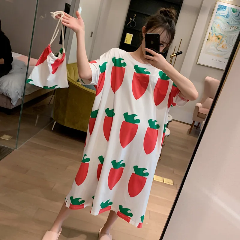 

Summer Short-sleeved Nightgown Women's Big Turnip Send Cloth Bag M-xxl2020 New Style 4-Color