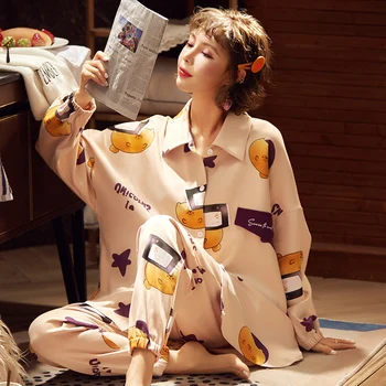 

Winter Autumn soft pajama sets women cotton sleepwear long sleeve Pyjama Cute Cartoon sleepwear pyjamas Nightsuits
