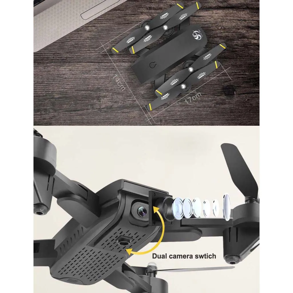 Remote control aircraft TOP S169 Drone Selfie WIFI FPV 1080P Dual HD Camera Foldable RC Quadcopter Toy 8.31