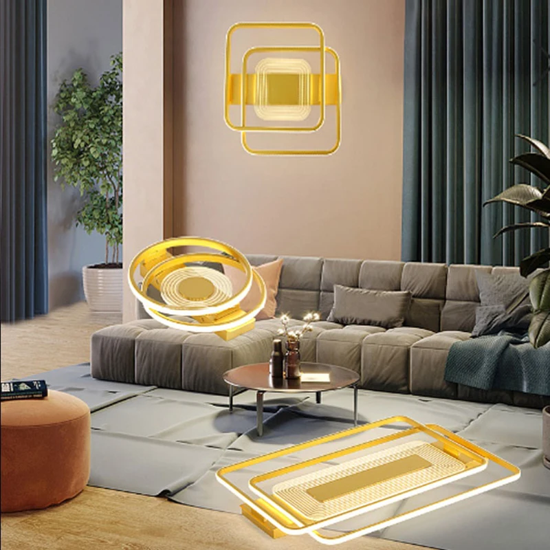 

Simple Gold LED Ceiling Chandeliers With Remote Control For Restaurant Bedroom Villa Indoor Home AC90-260V Lighting Fixtures