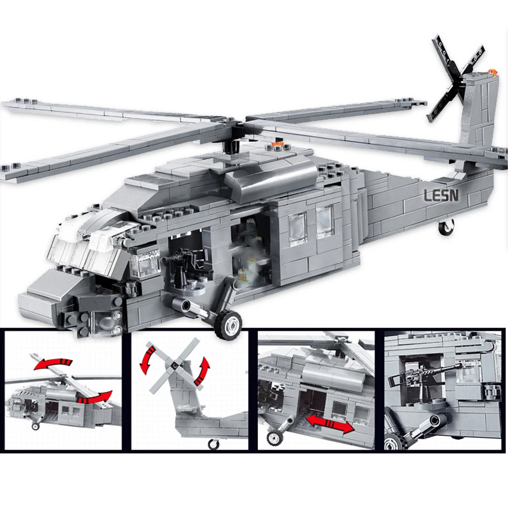 2114 UH 60 Черный ястреб военный вертолет Sheng Yuan строительные блоки Детские кирпичи сделай сам игрушки для
