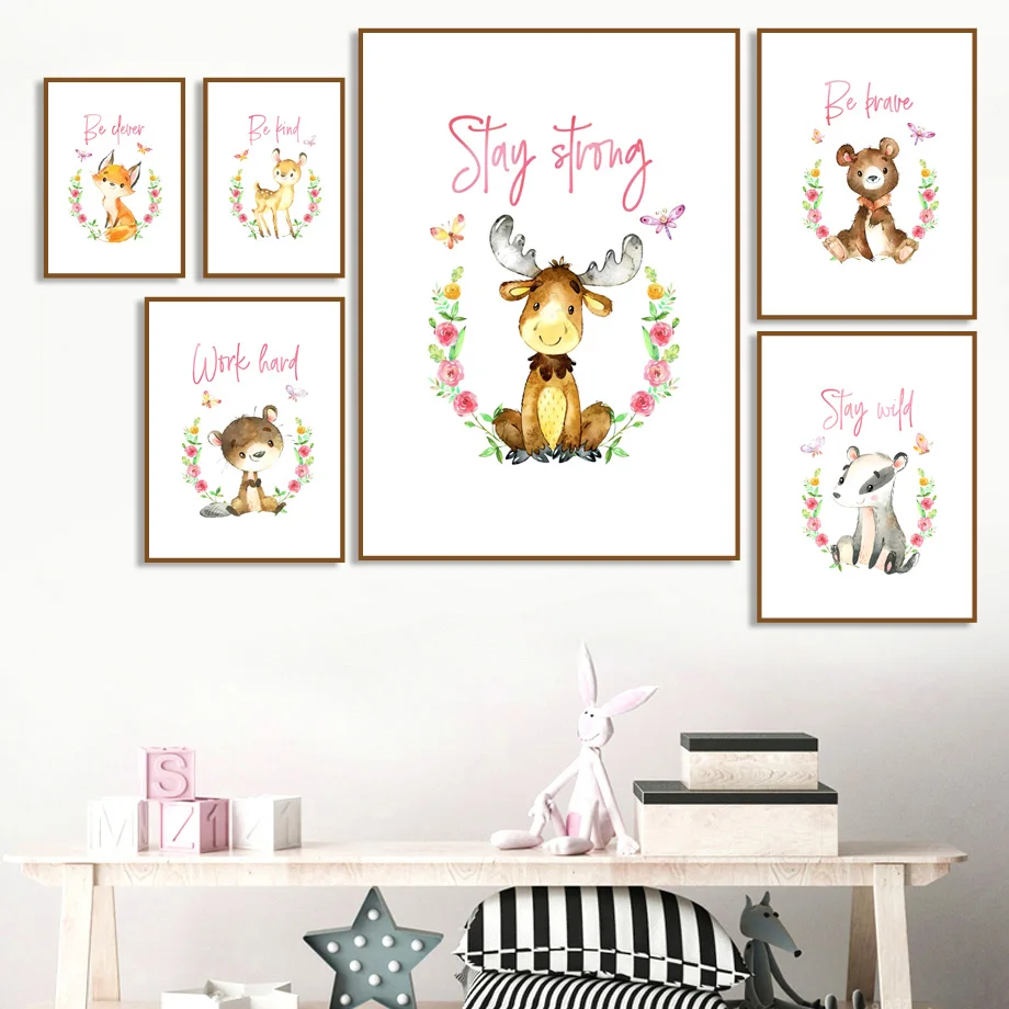 

Flower Butterfly Owl Rabbit Bear Cartoon Wall Art Canvas Painting Nordic Posters And Prints Wall Pictures Baby Kids Room Decor