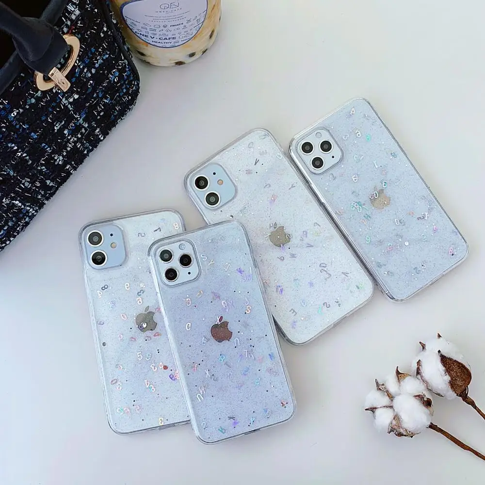 Блестящий чехол для телефона с градиентным лазером и алфавитом iPhone 11 Pro Max XR XS 6 6S 7 8