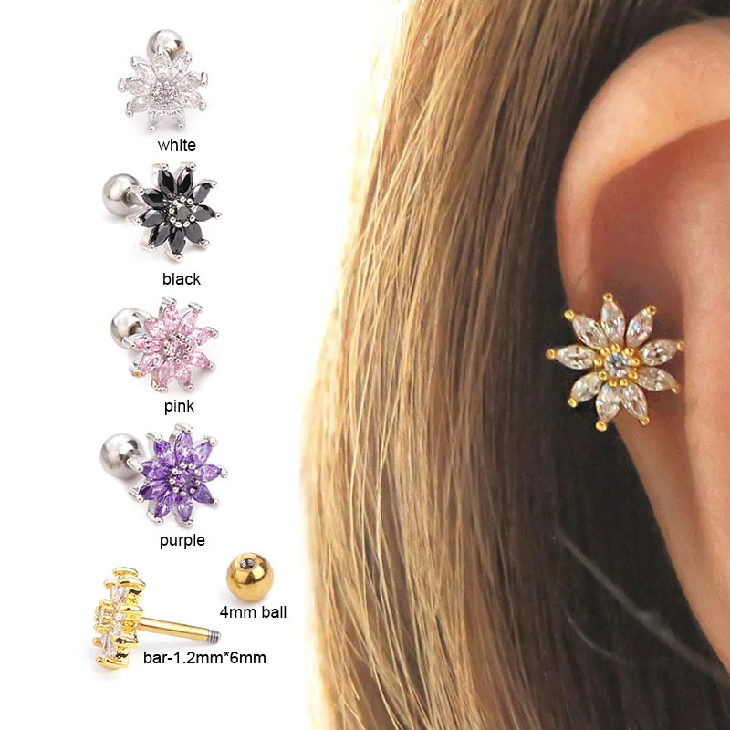 

1 PCS Simple Stainless Steel Mini Sunflower Shape Ear Stud Cuff Earrings Silver Color Zircon Double Sided Earrings Ear Jewelry