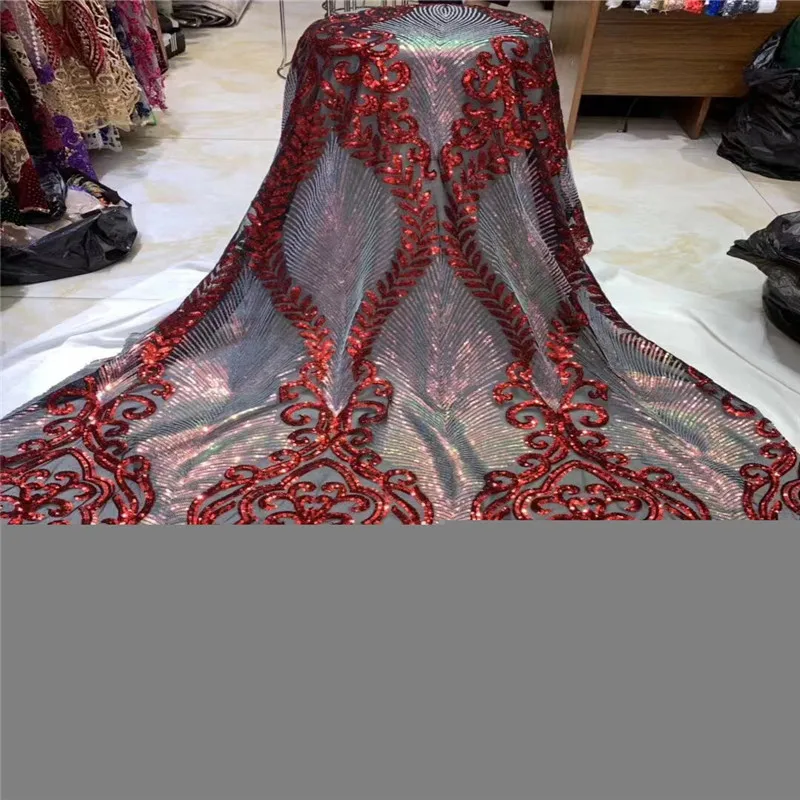 Африканская кружевная ткань 2019 красная Высококачественная французские блестки