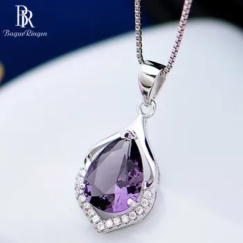 

Bague Ringen Elegant Water Drop Shaped Pendant Amethyst Necklace for Women Temperament Gemstone Silver 925 Jewelry Weddings Gift