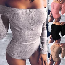 Женские сексуальные женские боди с открытыми плечами Обтягивающие Комбинезоны футболка с длинным рукавом Топы