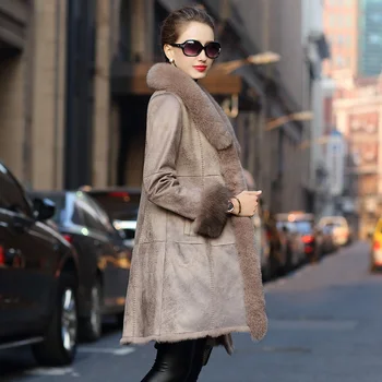 

Natural Real Fur Coat Female Long Fox Collar Rex Rabbit Fur Jacket Women Clothes 2019 Korean Vintage Double Faced Coats 619063