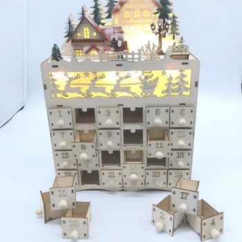 

Christmas Wooden Advent Calendar Countdown Decoration 24 Drawers with LED Light