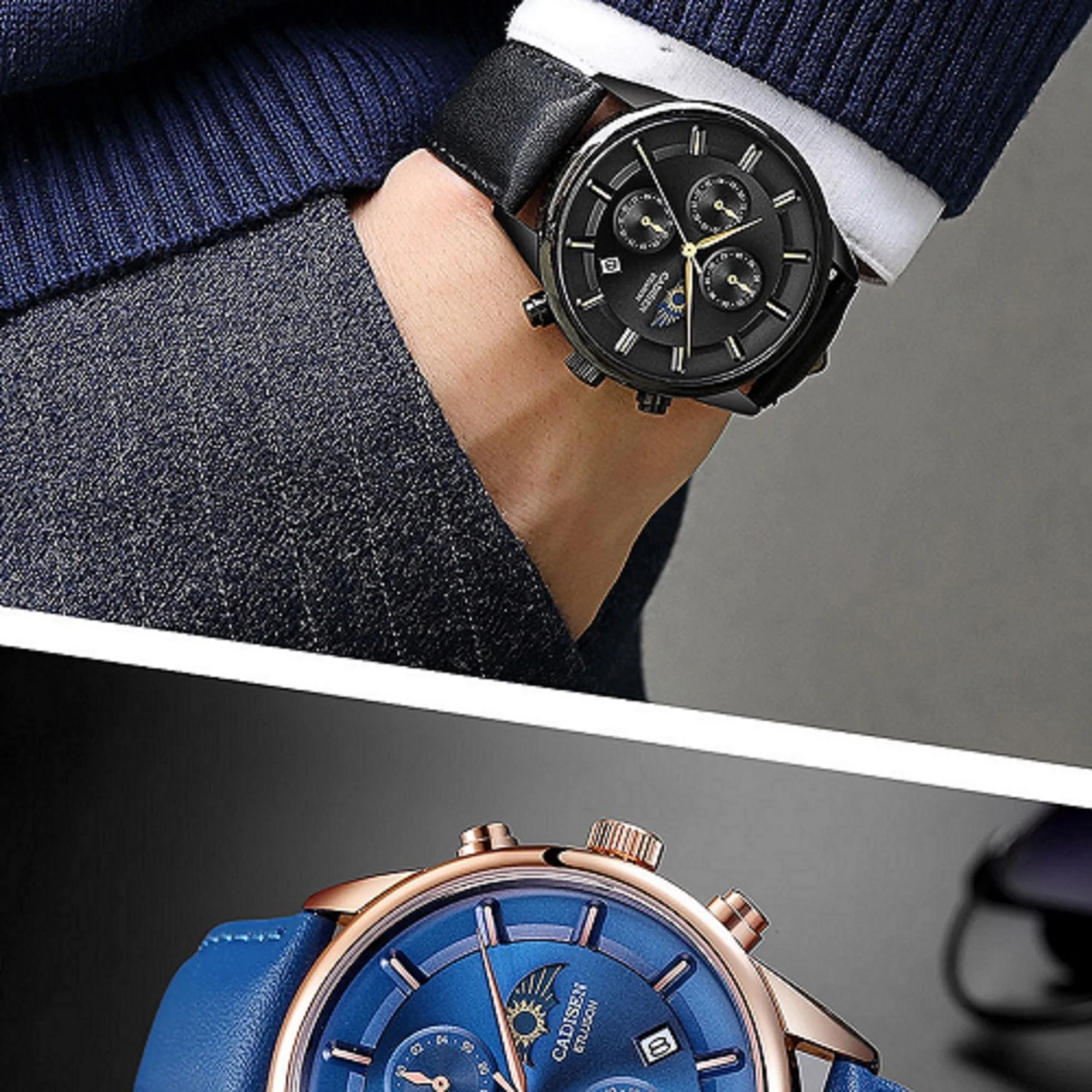 CADISEN мужские часы лучший бренд класса люкс мужские модные повседневные кожаные часы Кварцевые водонепроницаемые наручные часы Relogio Masculino