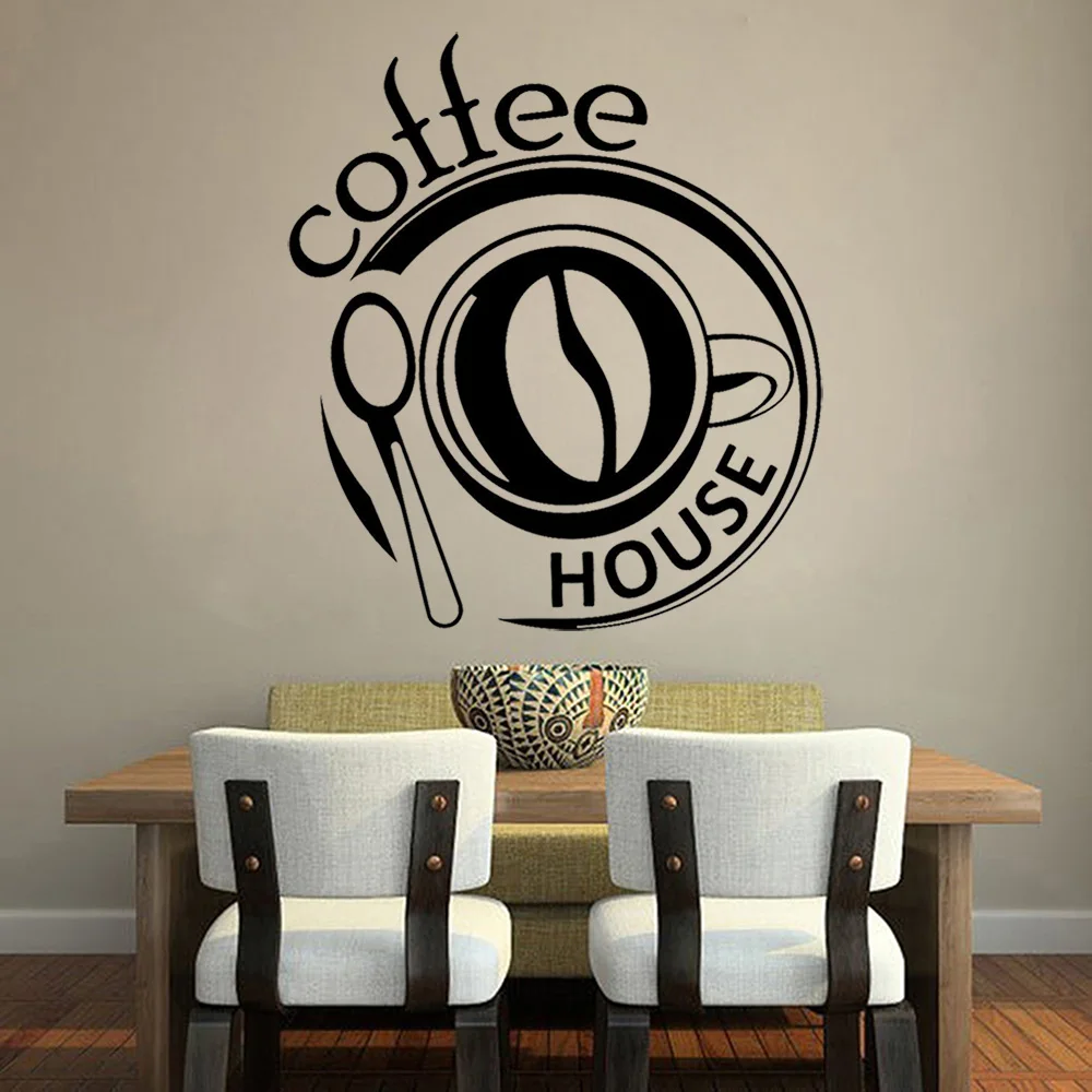 Coffee Sign Wall Sticker Coffee House Window Vinyl Sticker Cafe Logo Wall Decals For Coffee Shop