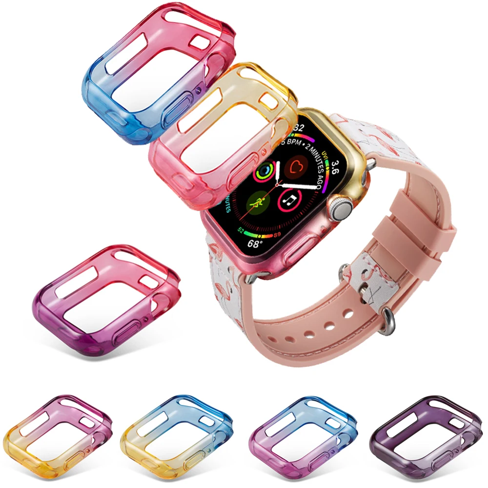 

Colorful Soft TPU Bumper Protective Cover For Apple Watch Series 4 44mm Soft Frame Case Cover For iwatch 4 40mm Watch Accessory