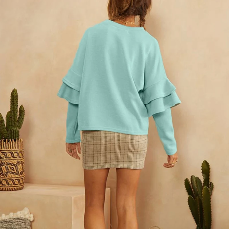 Women Round Neck Long Sleeve Sweater Autumn Casual Sweater Tops Knitwear Jumper