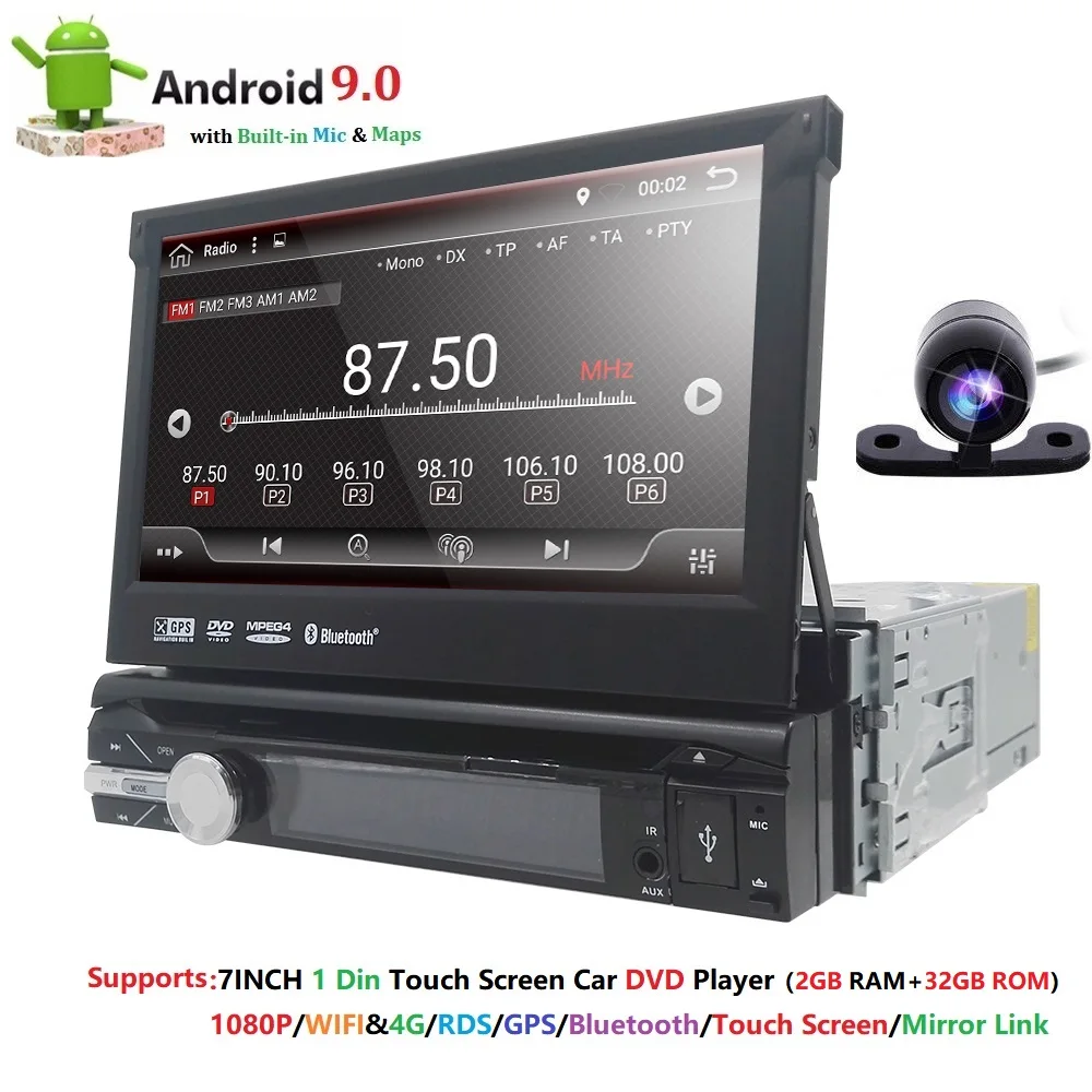 Top 7" Universal 1din AutoRadio Android 9.0 Car DVD Multimedia player for BMW GPS Navigation Wifi BT Head unit Stereo 4G SWC OBD CD 2