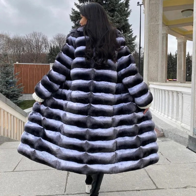 FURSARCAR 2021 High Quality Real Rex Rabbit Fur Coat Female Natural Fur Long Coat Thick Warm Winter Woman Fashion Slim Overcoat