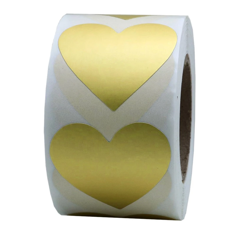 Gold Love Heart Stickers 1 Inch Adhesive Label 500 Per Roll (1 Roll) | Канцтовары для офиса и дома