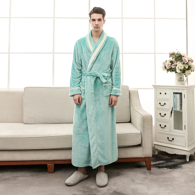 В европейском стиле на осень-зиму сшивание Женские одеяния пижамы плюс размер халаты Домашняя одежда фланелевый пара купальный Халат - Цвет: lvnan