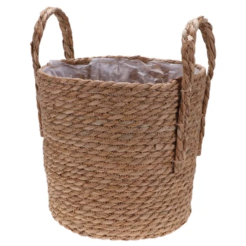 

Woven Linen Flowerpot Storage Basket Multipurpose Potted Container Double Thicken Handle Storage Bin Container