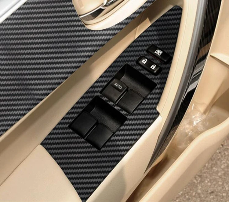 Автомобильный Стайлинг черная углеродная наклейка Кнопка подъема окна автомобиля переключатель панель Крышка отделка наклейка подходит для Toyota Corolla
