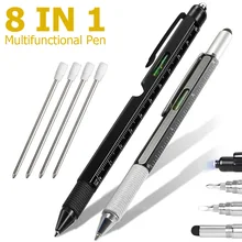 

2 pcs 8 in1 Multifunction Ballpoint Pen with 4pcs Refills Tool Pen Screwdriver Touch Screen Stylus Spirit Level office pens