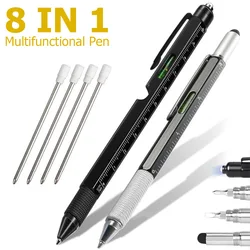 Stylo à bille multifonction 8 en 1 avec 4 recharges, 2 pièces, tournevis, écran tactile, stylet, stylos de bureau 