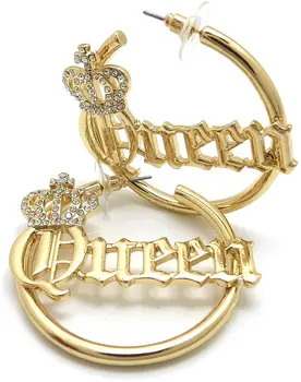 

AurolaCo Custom name Earring Word Statement Bamboo Earrings Pincatch Hoop Earring in Gold Tone Name Earring for Women