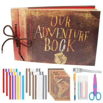 

40 Sheets Our Adventure Book Handmade DIY Family Scrapbook Photo Album With 6 Corner Stickers 6 Postcards 1scissors 8 Pen 1 Tape