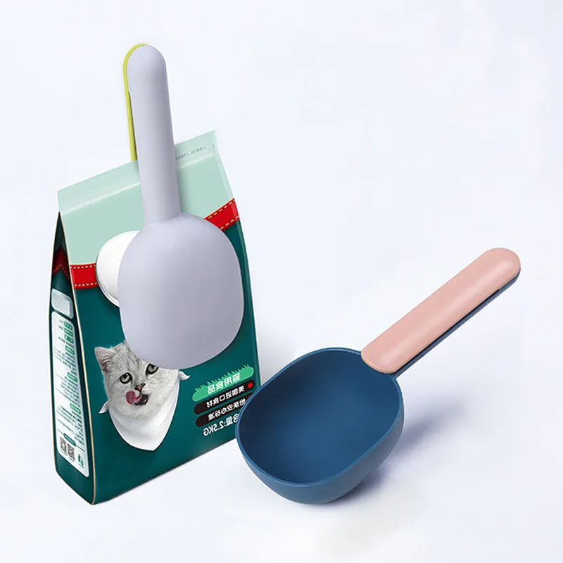Multi-función portátil Gato perro espátula para comida cuchara de alimentación con bolsa de sellado de mascotas comederos para mascotas cachorro gatito suministros
