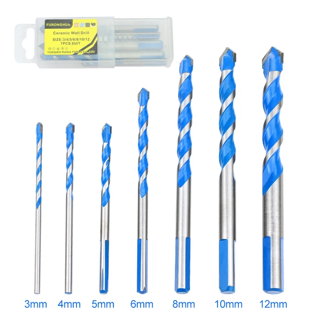 GUSIWU 5pcs 6pcs 7pcs Triangular-Overlord Handle Multifunctional Drill Bit Set Tungsten Steel Concrete Ceramic Drill Twist Drill 7pcs