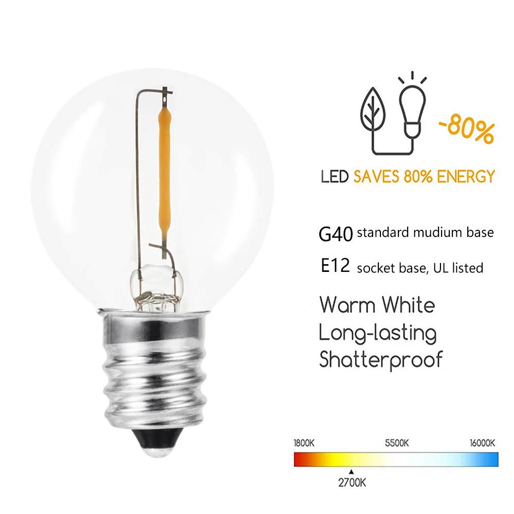 5 м/7 м световая гирлянда Эдисона лампочка G40 Фея светодиодный стеклянный струнный свет водонепроницаемый ретро для освещение внутри помещения и на улице
