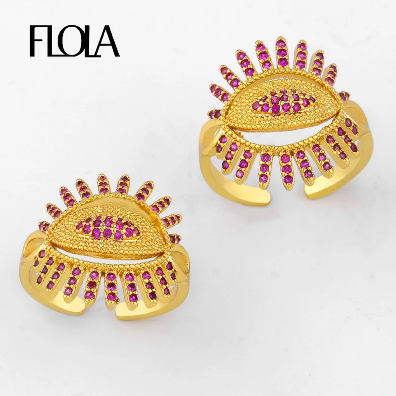

FLOLA 24K Gold Greek Eye Ring Girls Adjustable Zircon Yellow Rainbow Ring with Eye Greek Eye Jewelry anello greco donna righ95