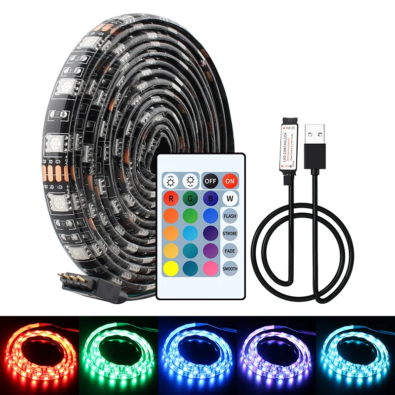 

RGB LED Stirp Light 5V Waterproof SMD 5050 1M 2M 3M 4M 5M Ribbon Flexible Neon Tape USB LED Strip 5V RGB Ambilight TV Backlight