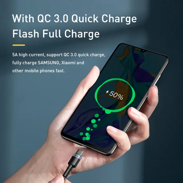 100W 고속 충전 및 안정적인 데이터 전송을 위한 Baseus USB-C to USB-C 케이블