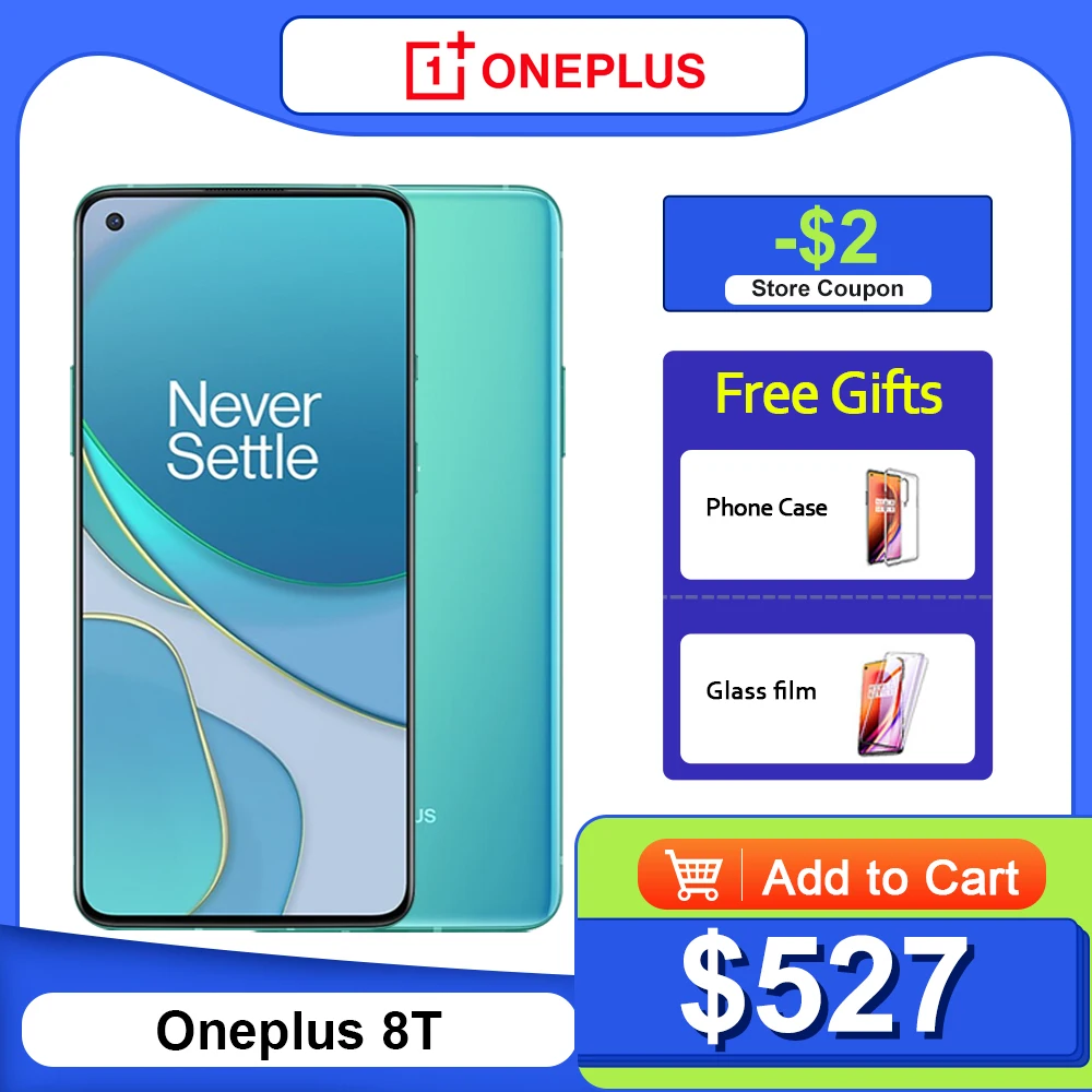 Оригинальный смартфон Oneplus 8 T 5G 120 Гц жидкий AMOLED дисплей Snapdragon 865 65 Вт Warp Charge One plus