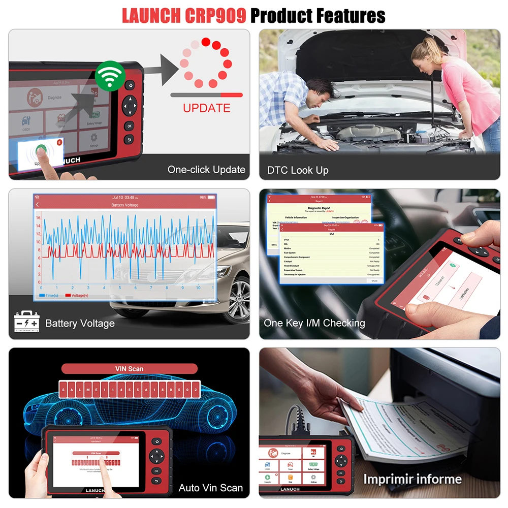 LAUNCH X431 CRP909 Obd2 все системы сканер для диагностики диагностика авто WiFi автомобильный диагностический инструмент сброс масла профессиональный сервис Obd 2 Код считыватель Автомобильный обд сканер для авто
