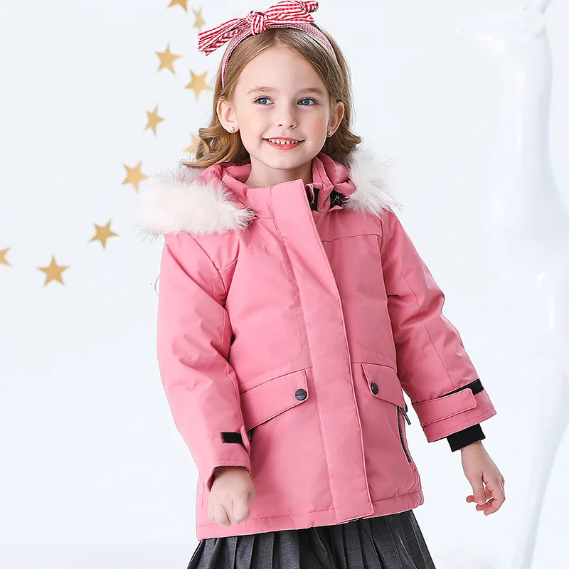 Winter Children's Garment Girl Pink Hooded Fur Collar Down Jacket New Casual Solid Children Down Jackets D9G5519