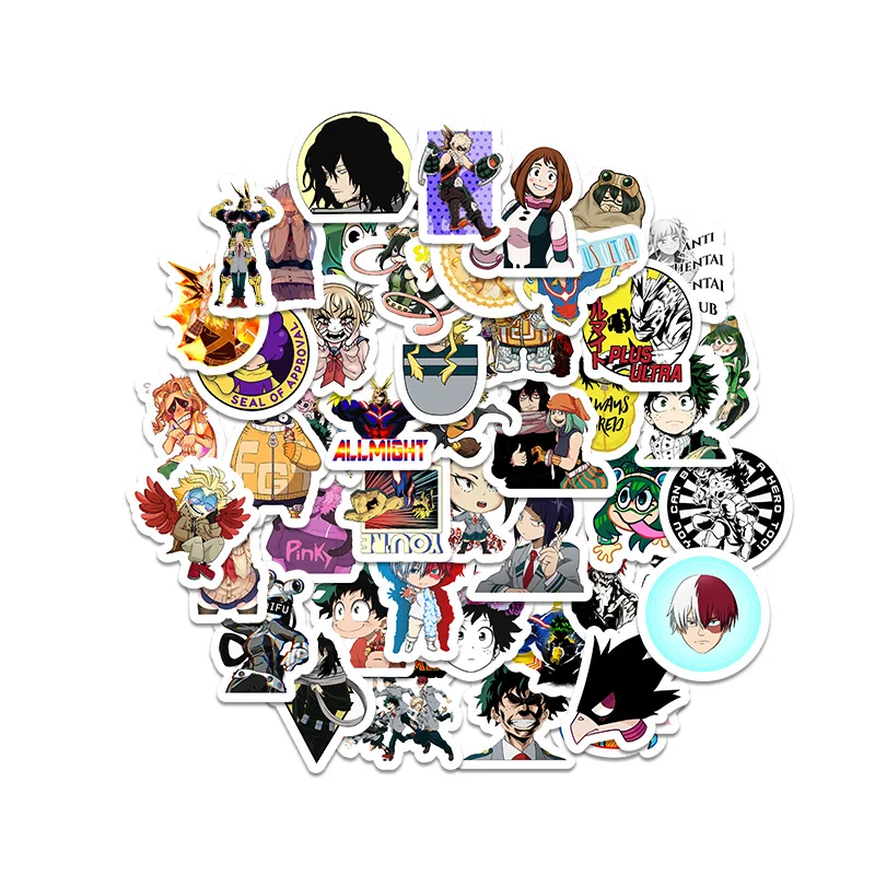 

50Pcs/lot Japan My hero Academy Stickers Decal For Snowboard Laptop Luggage Car Fridge DIY Styling Vinyl Home Decor Pegatina