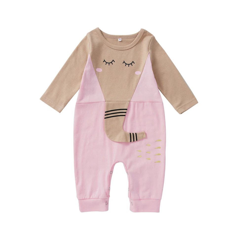 Новая детская одежда для мальчиков и девочек младенческой комбинезон унисекс Милая лиса, животное, слон, длинные рукава, хлопковые