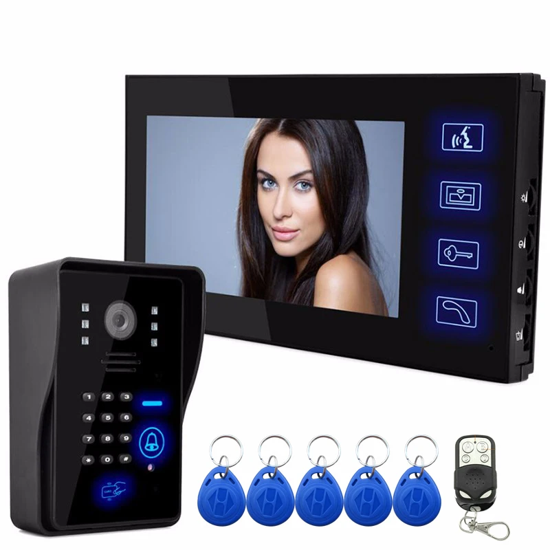 7" LCD Wireless Video Touch Key Camera Door Phone Doorbell Intercom System 