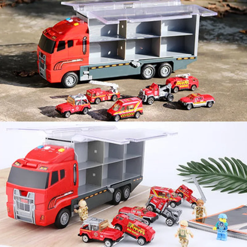 

Big Truck & 6PCS Mini Alloy Diecast Car Model 1:64 Scale Toys Vehicles Carrier Truck Engineering Car Toys for Kids Boys