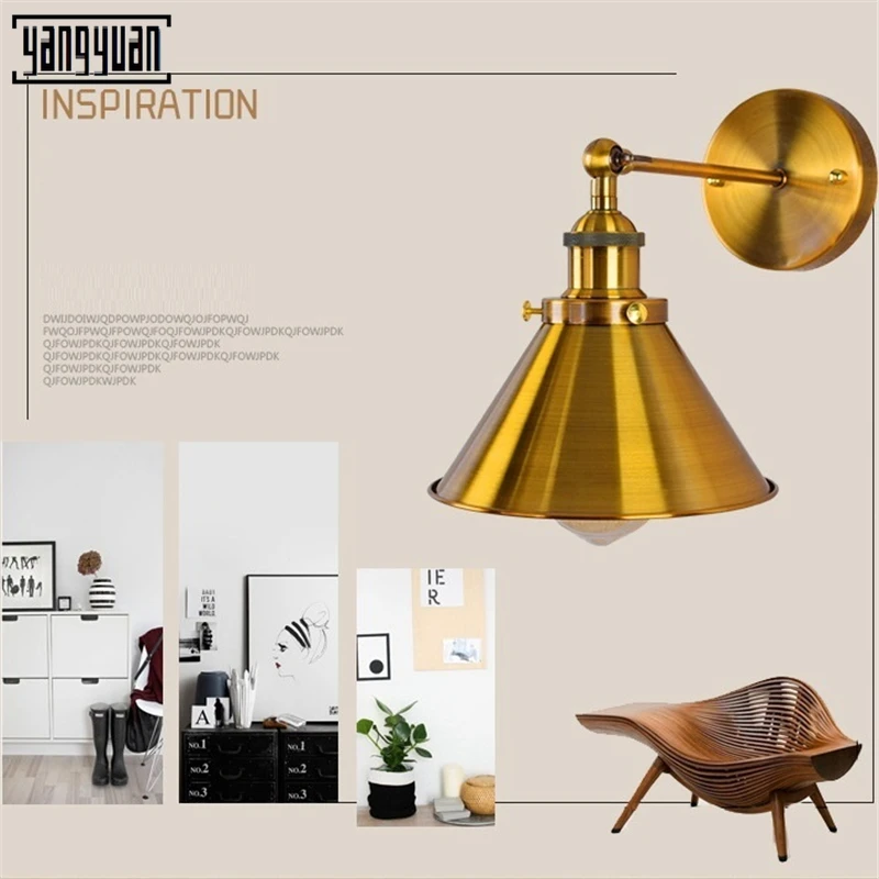 

Nordic Gold LED Wall Sconce Industrial Wall Lamp Vintage Light Loft E27 Bulb Iron Retro Home Deco Bedroom Desk Lighting Fixtures