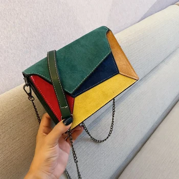 

QUDAI 2020 Crossbody Bags for Women Matte color Patchwork Messenger Bags Chain Strap Leather Shoulder Bag Lady Small Flap